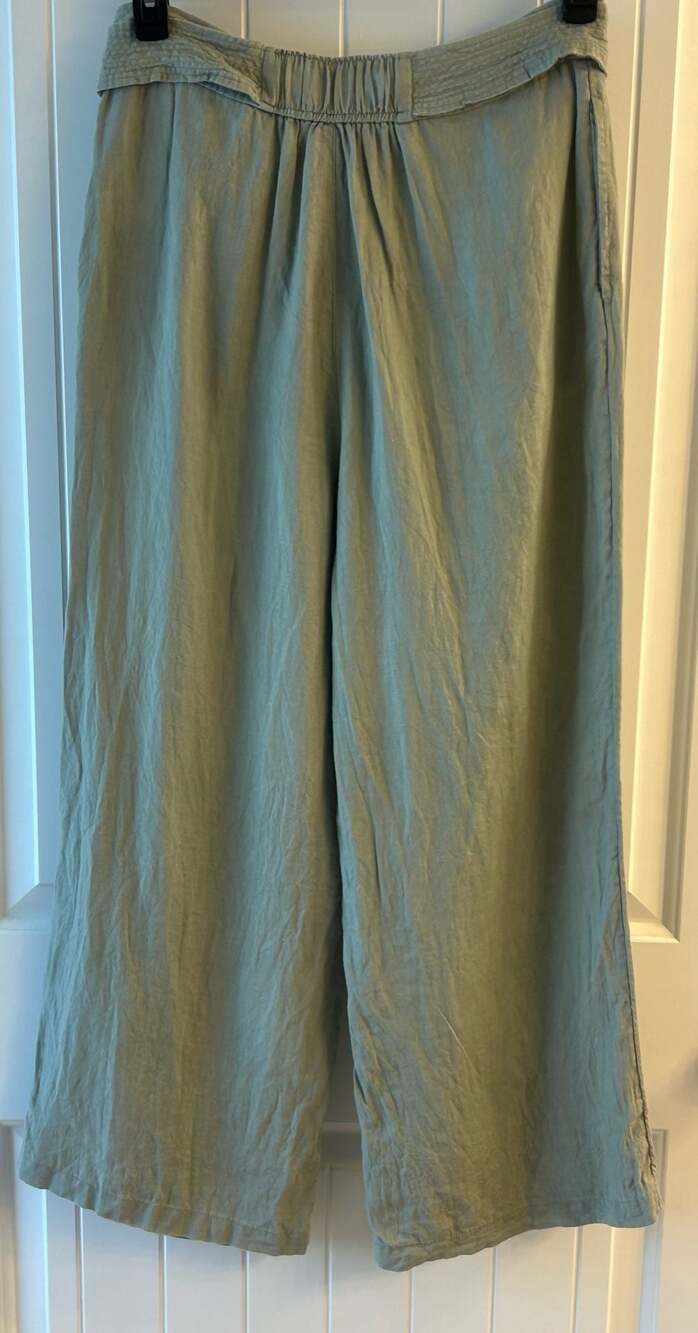 Nicole Miller New York Sage Green 100% Linen Pleated Wide-Leg Pants - Picture 4 of 9